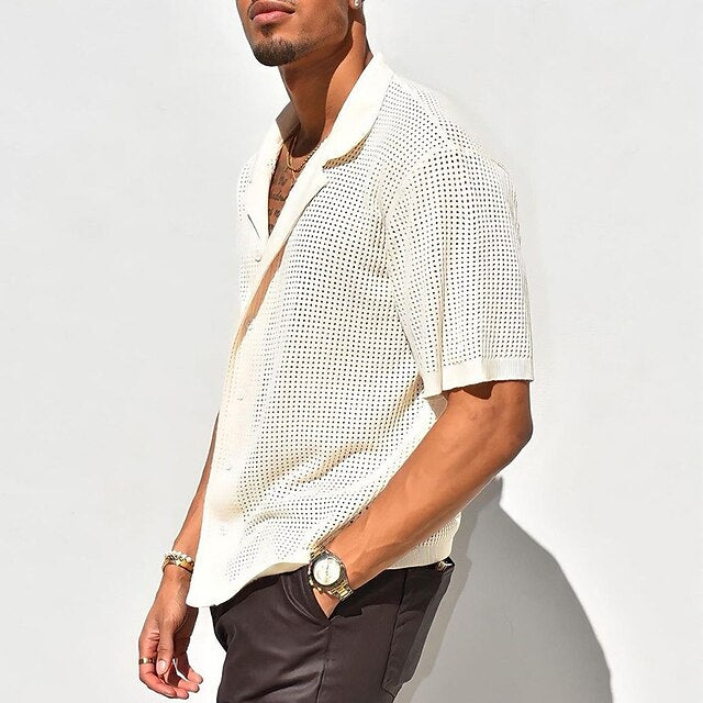Button Summer Men's Beach Shirt Up Casual