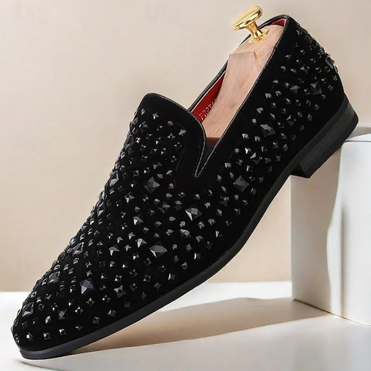 Loafers – Gothic and Prom Velvet Men's Studded Black
