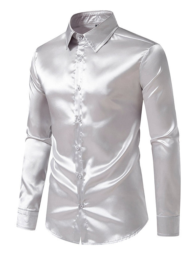 Up Men's Black Satin Casual Shirt Button