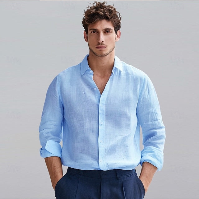 Summer Shirt Wear Beach Up Button Men's Linen