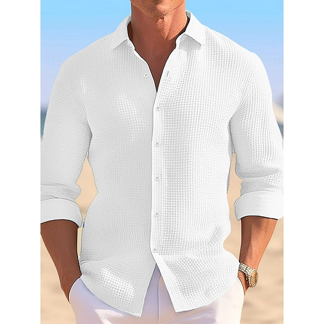 Waffle Shirt Men's Summer Up Button