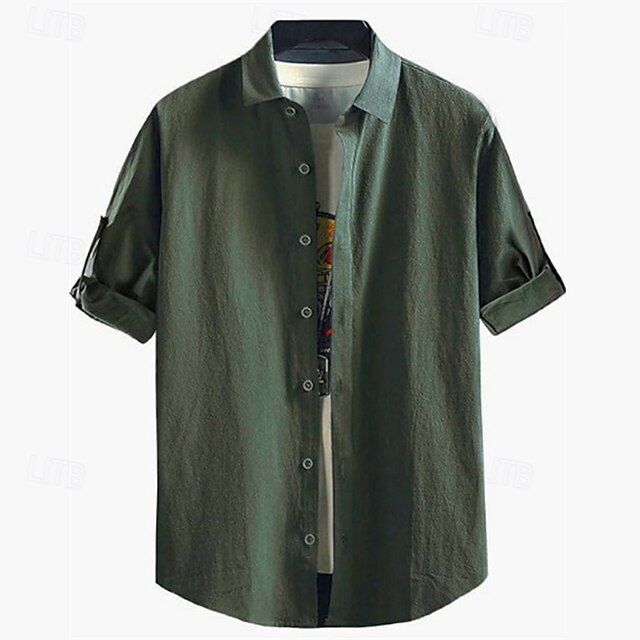 Casual Men's Button Shirt Cotton Linen Up