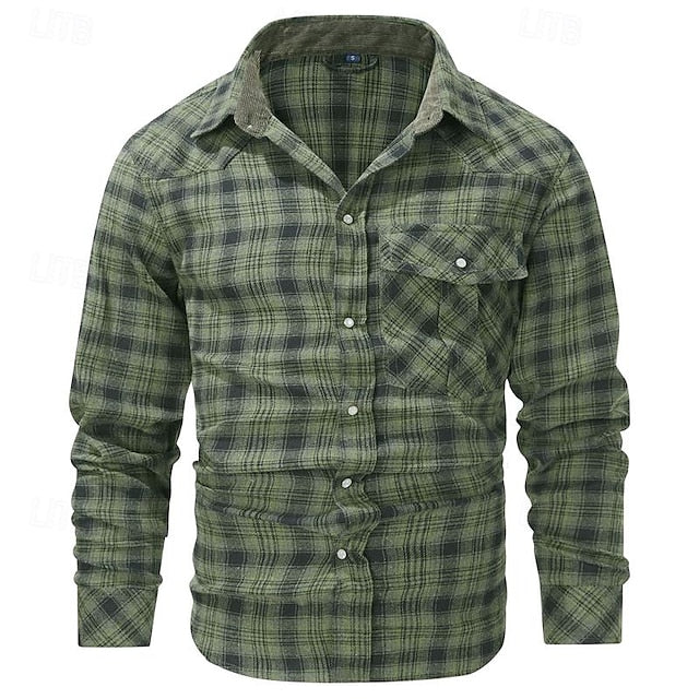 Shirt Casual Up Men's Button Plaid