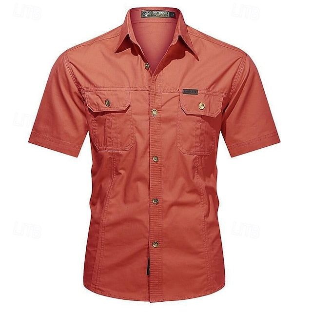 Summer Cargo Button Men's Shirt Up Casual