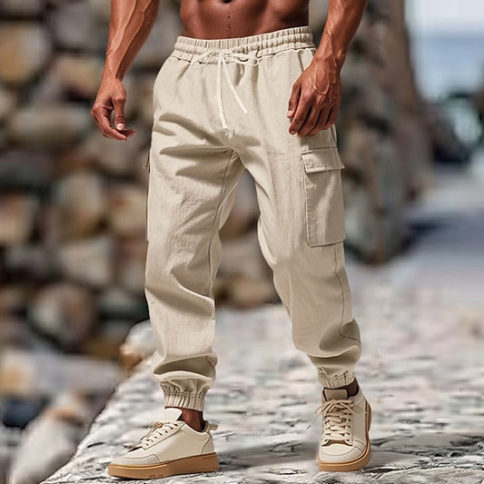 Pants Summer Casual Trousers Men's Cargo Linen