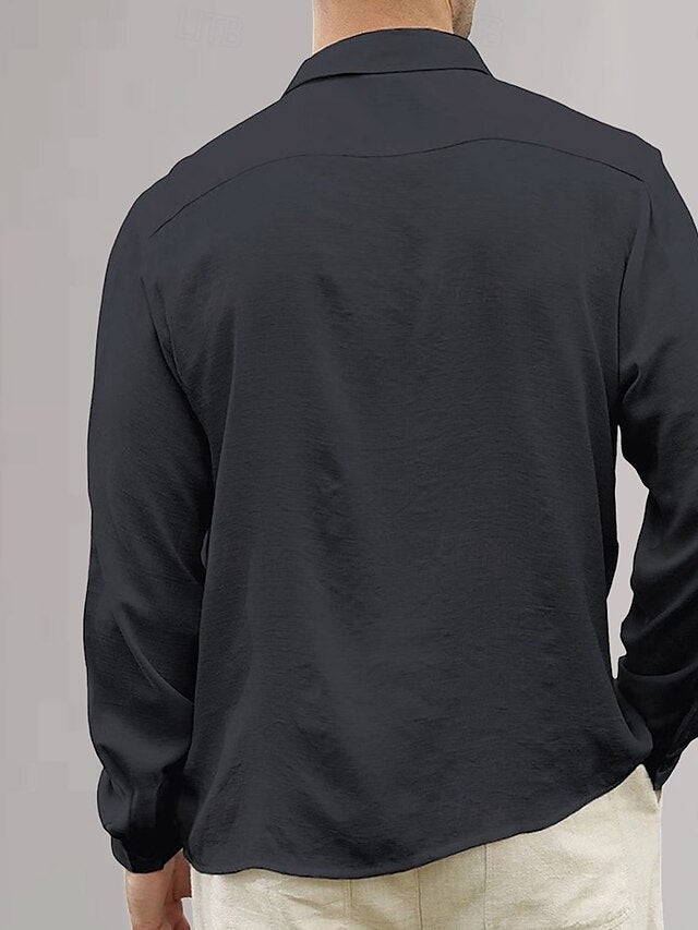 Plain Vacation Cotton Shirt Linen Black Men's Yellow Green
