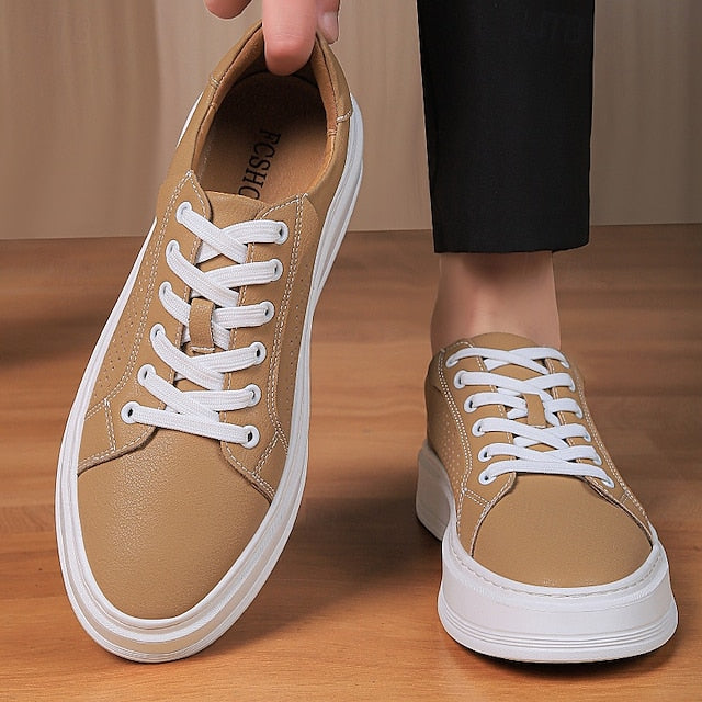 Low-Top Faux Green Leather Men's Sneakers