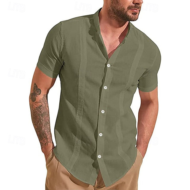 Shirt Summer Casual Men's Guayabera Up Button