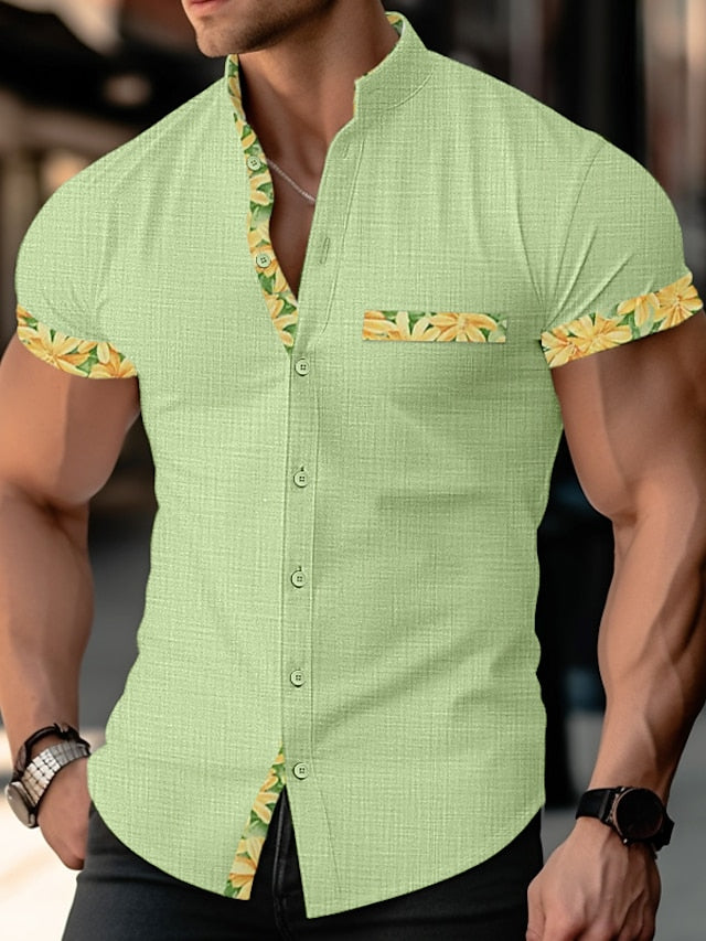 Linen Shirt Chinese Mandarin Men's Collar