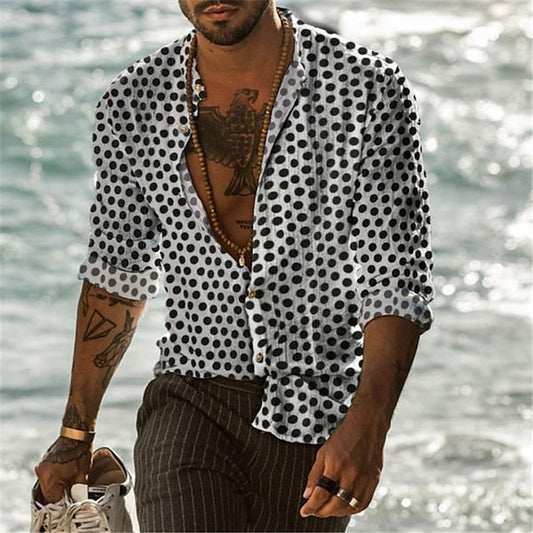 Button Up Shirt Black-White Black Men's Summer