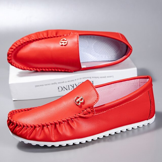 Men's Moccasins Red and Logo Design Elasticized with