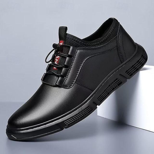 Men's with Black Shoes Leather Faux Brown Contrast Casual