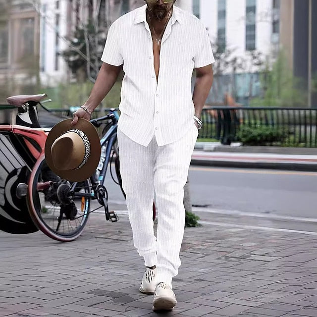 Piece Sets Shirt Men's Casual Matching Set 2 Button