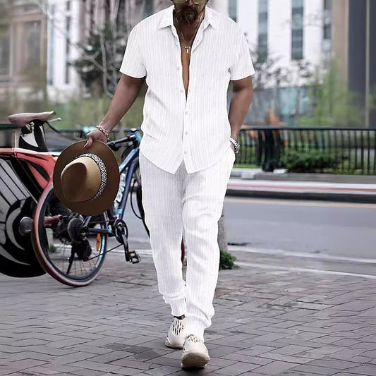 Piece Sets Shirt Men's Casual Matching Set 2 Button