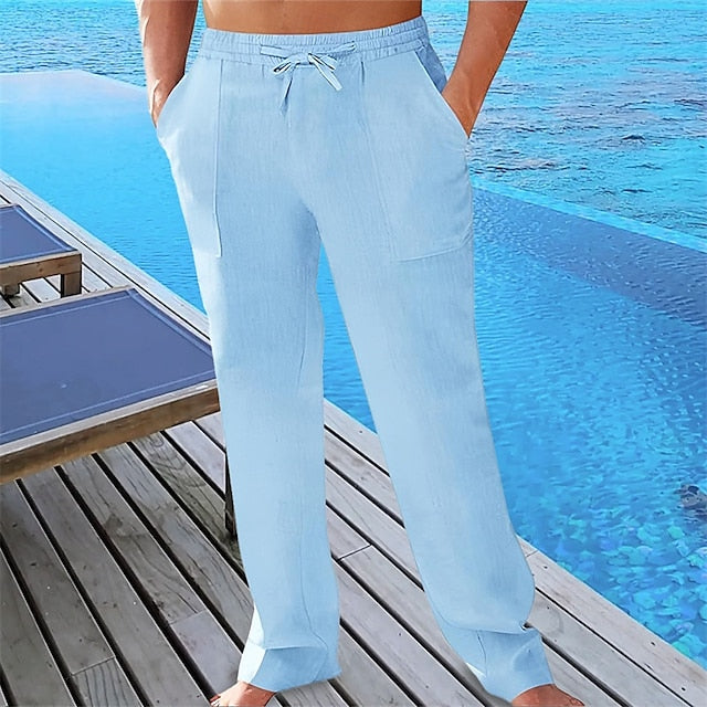 Summer Beach Men's Linen Pants Trousers Pocket Pants Pants