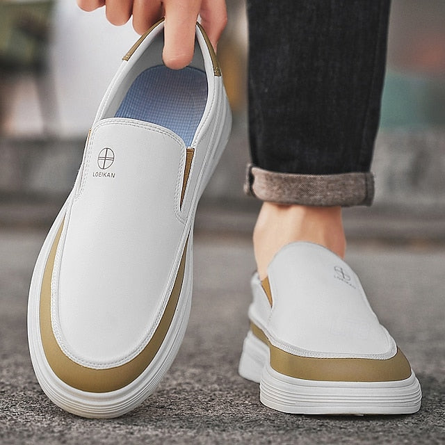 Accent Gold and Slip-on with White Men's Sneakers