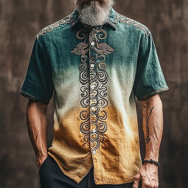 Men's Summer Shirt Button Linen Beach Wear Up