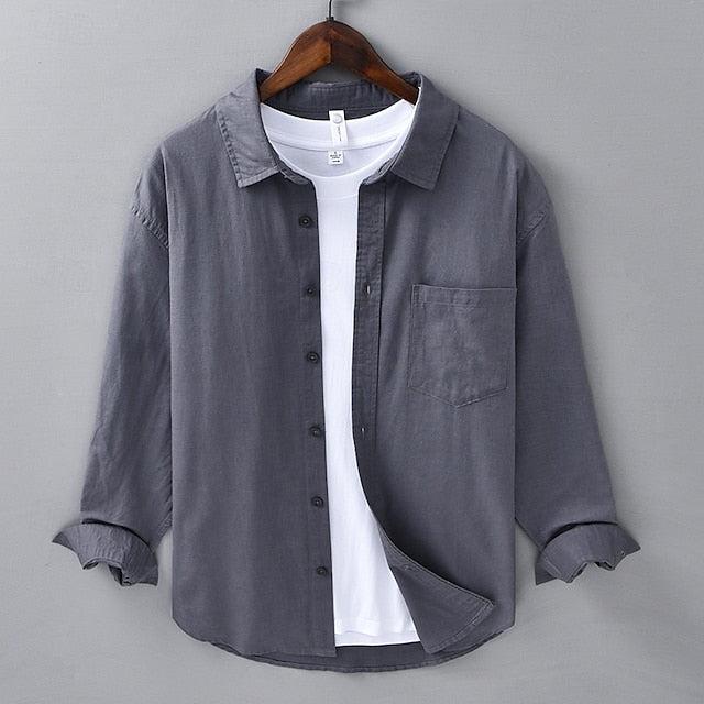 Button Men's Casual Up Shirt Linen Cotton