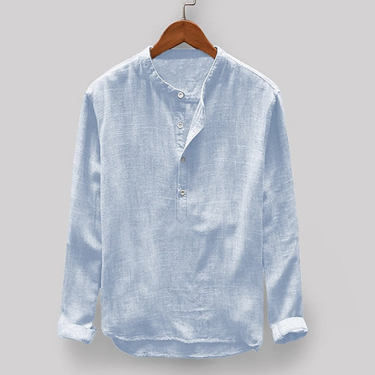 Summer Linen Men's Collar Band Shirt