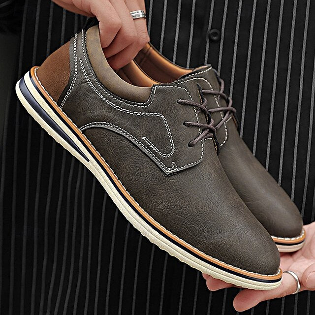Casual Leather Shoes Derby Brown Faux – Lightweight Men’s