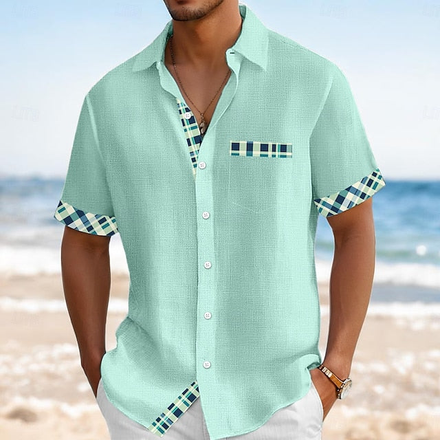 Up Men's Linen Button Beach Wear Summer Shirt