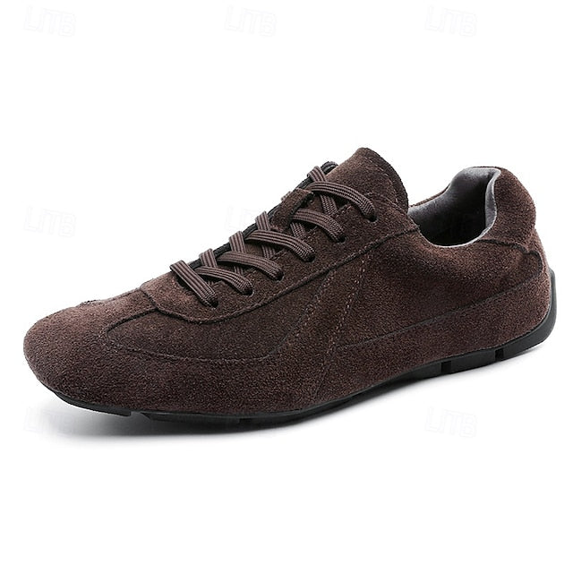 Men's with Rubber White Brown Sneakers Sole Suede Dark