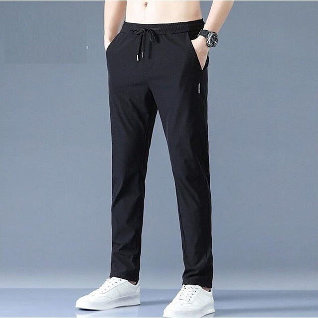 Drawstring Elastic Pants Trousers Waist Casual Solid Men's