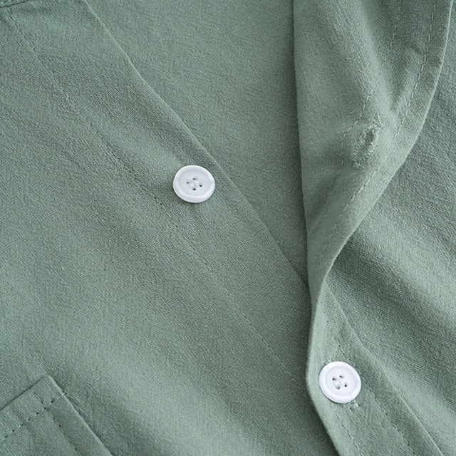 Linen Men's Up Solid Button Shirt Summer