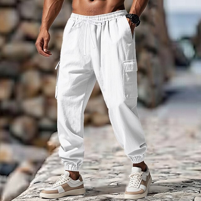 Pants Summer Casual Trousers Men's Cargo Linen