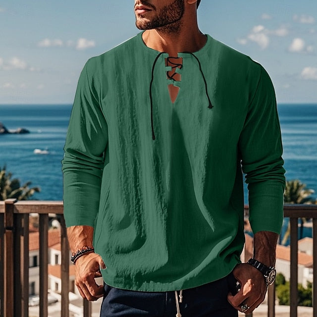 Cotton Linen Shirt Beach Plain Men's Summer