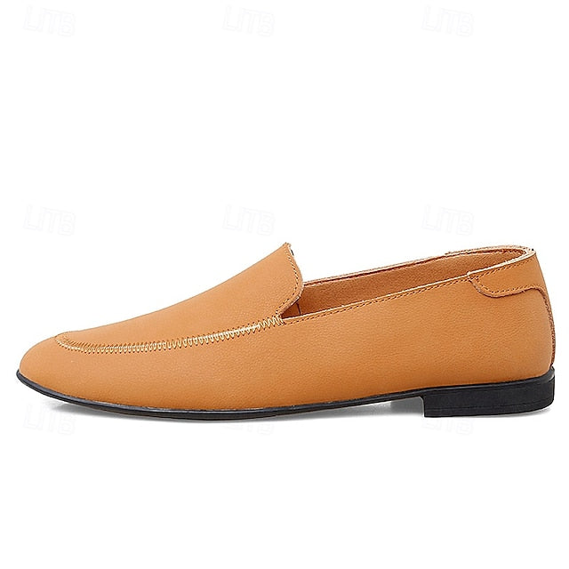 Loafers Shoes - Faux Prom Leather Men's with White Slip-On