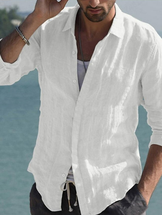 Button Linen Up Wear Shirt Men's Beach Summer