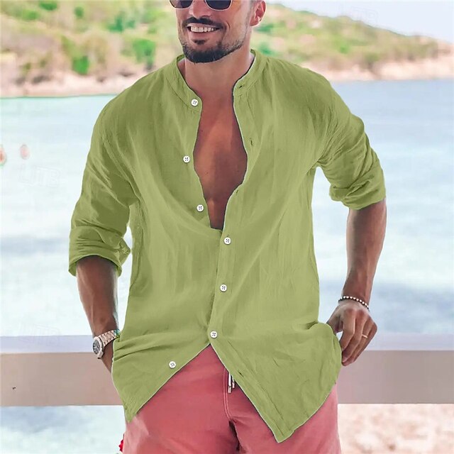 Collar Band Men's Summer Shirt Popover