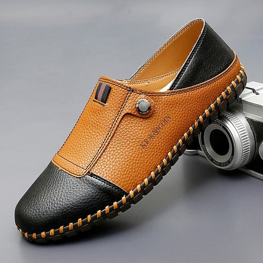 – Men's Leather Driving Loafers Slip-On Casual Two-Tone