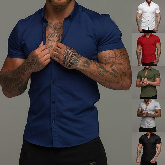 Up Button White Summer Black Red Men's Shirt