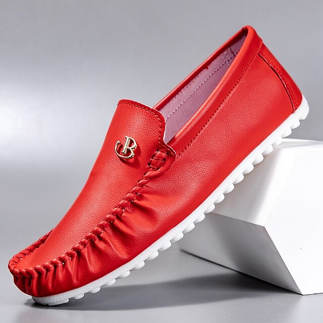 Men's Moccasins Red and Logo Design Elasticized with
