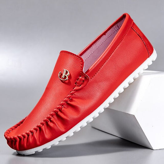 Men's Moccasins Red and Logo Design Elasticized with