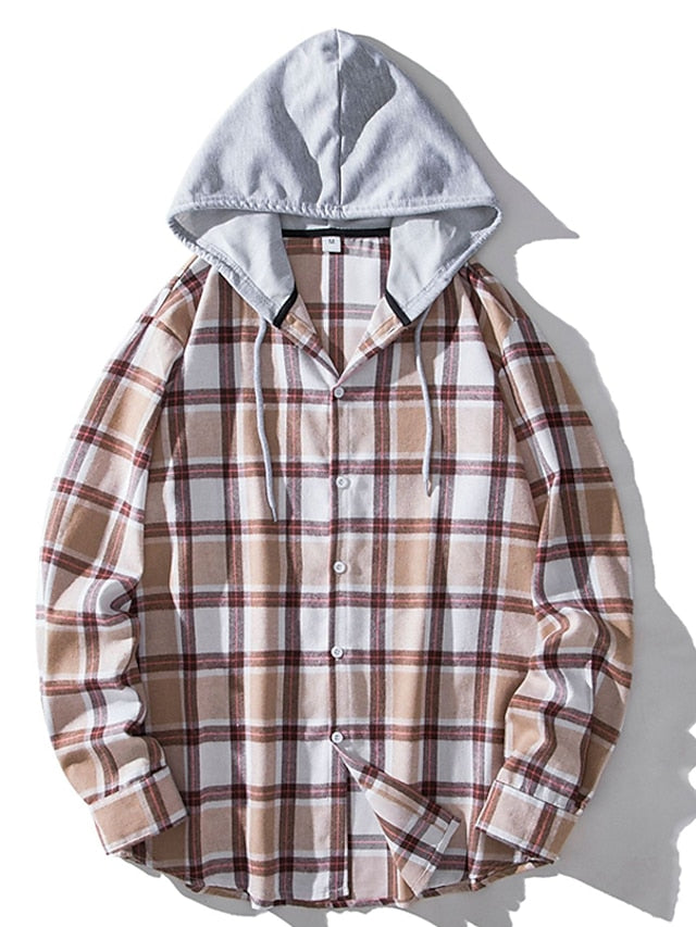 Button Casual Men's Black Up Hooded Shirt
