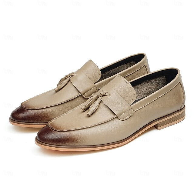 Leather Elegant Loafers Men's Tassel Genuine Slip-On -