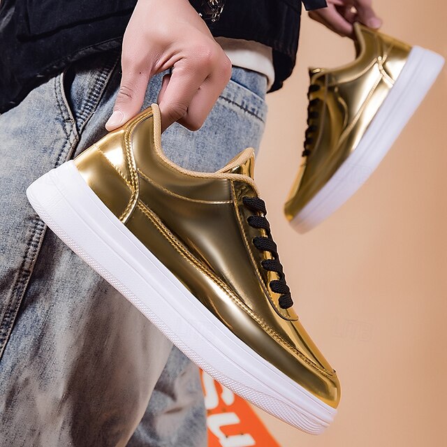 Stylish Gold Sneakers Low-Top – Men's Lace-Up Metallic