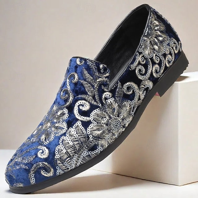 Slip-On – Stylish Floral Men's Embroidered Purple Loafers