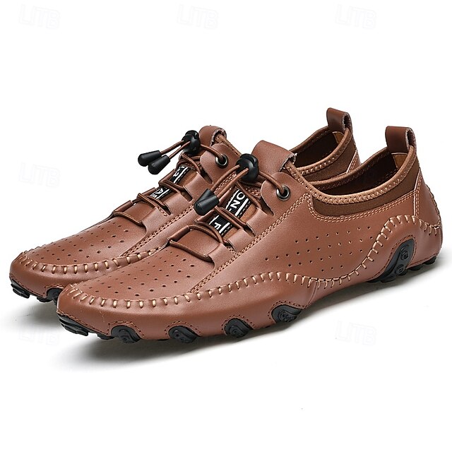 Shoes Casual Perforated with Men's White Hand-Stitched