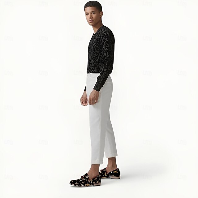 Black Dragonfly Embroidery Men's Loafers with Jacquard