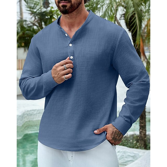 Cotton Men's Casual Popover Linen Shirt