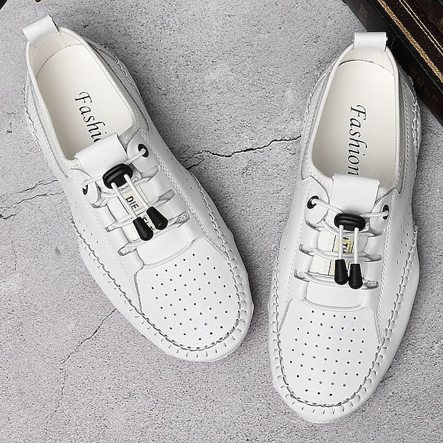 Shoes Casual Perforated with Men's White Hand-Stitched