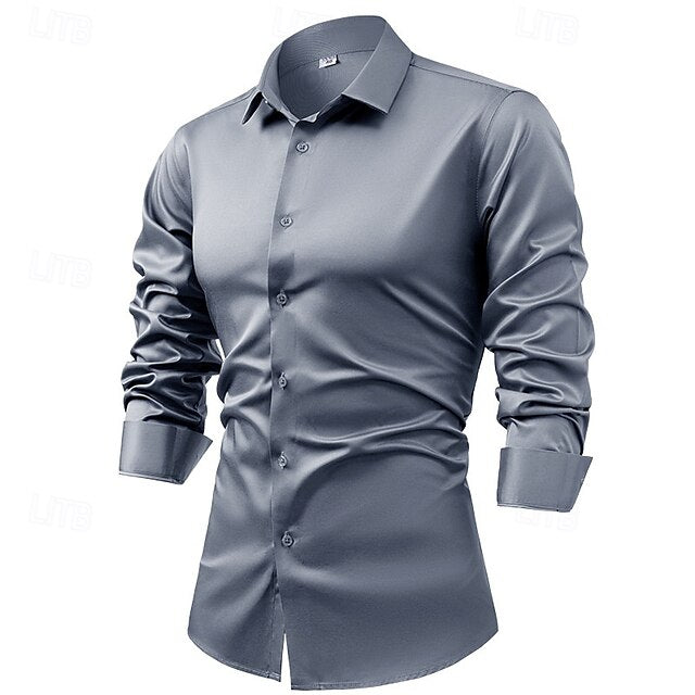 Satin Plain Men's Casual Up Shirt Button