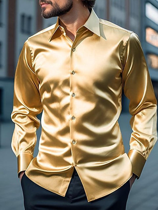 Up Men's Black Satin Casual Shirt Button