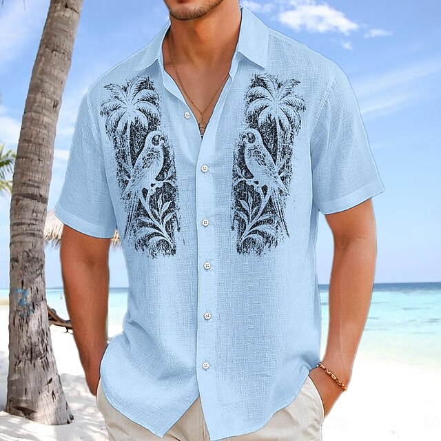 Shirt Button Summer Men's Up Beach Wear Linen