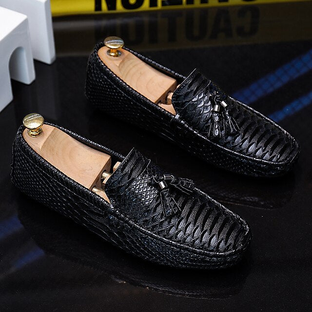 – Printed Loafers Casual White Men's Lightweight Slip-On
