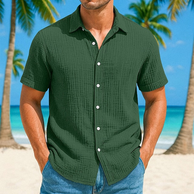 Shirt Plain Men's Summer Beach Linen